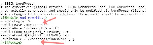 WordPress Url ändern in der .htaccess Datei alt