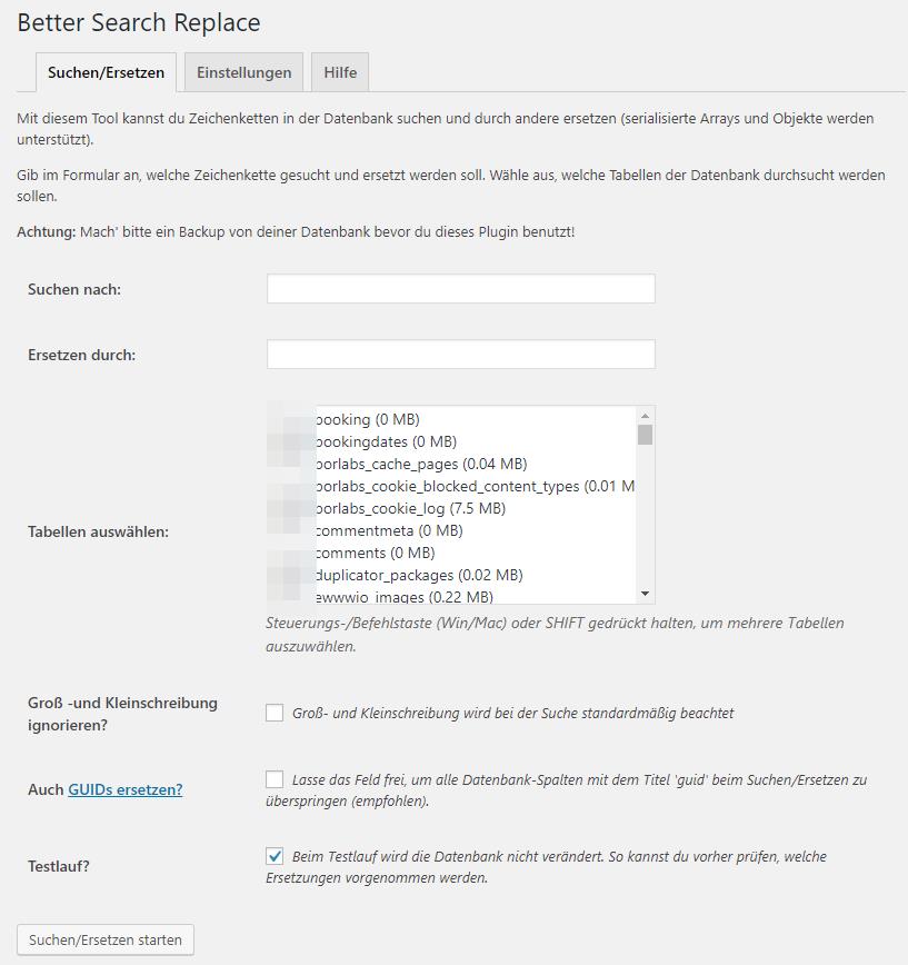 WordPress Url Änderung mit Better Search Replace